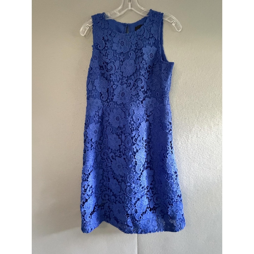 J.Crew Dress Womens 10 Blue Floral Lace Sleeveless Sheath Knee Length Cocktail